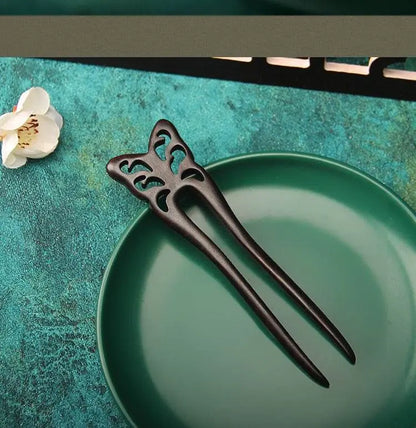 Black Sandalwood Double Prong U Shaped Hairpin for Short Haired Girls Vintage Gift - STAR8S