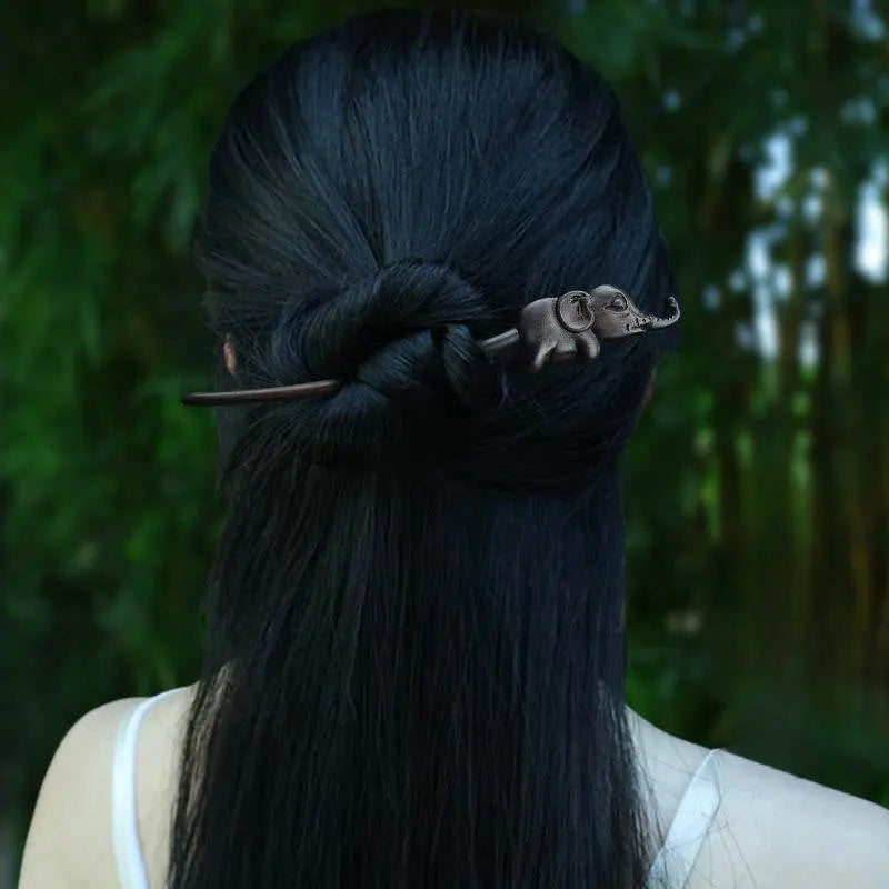 black sandalwood elephant hairpin vintage chic for bun & girlfriend gift - star8s