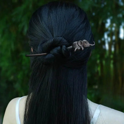 Black Sandalwood Elephant Hairpin Vintage Chic for Bun & Girlfriend Gift - STAR8S