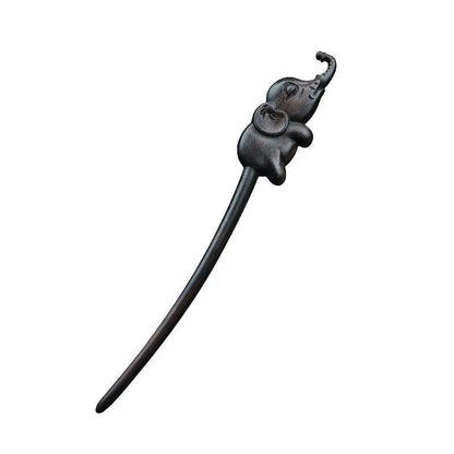 Black Sandalwood Elephant Hairpin Vintage Chic for Bun & Girlfriend Gift - STAR8S