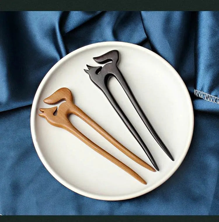 Black Sandalwood Handmade Hairpin for Vintage & Modern Styling - STAR8S