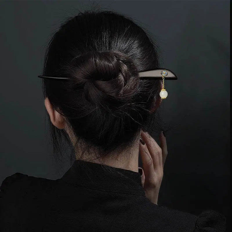 Black Sandalwood New Chinese Vintage Hairpin Premium Bun Accessory Gift - STAR8S