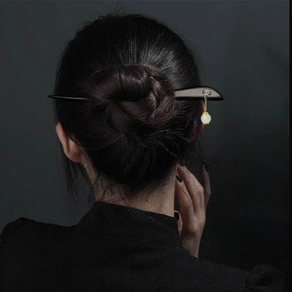 Black Sandalwood New Chinese Vintage Hairpin Premium Bun Accessory Gift - STAR8S