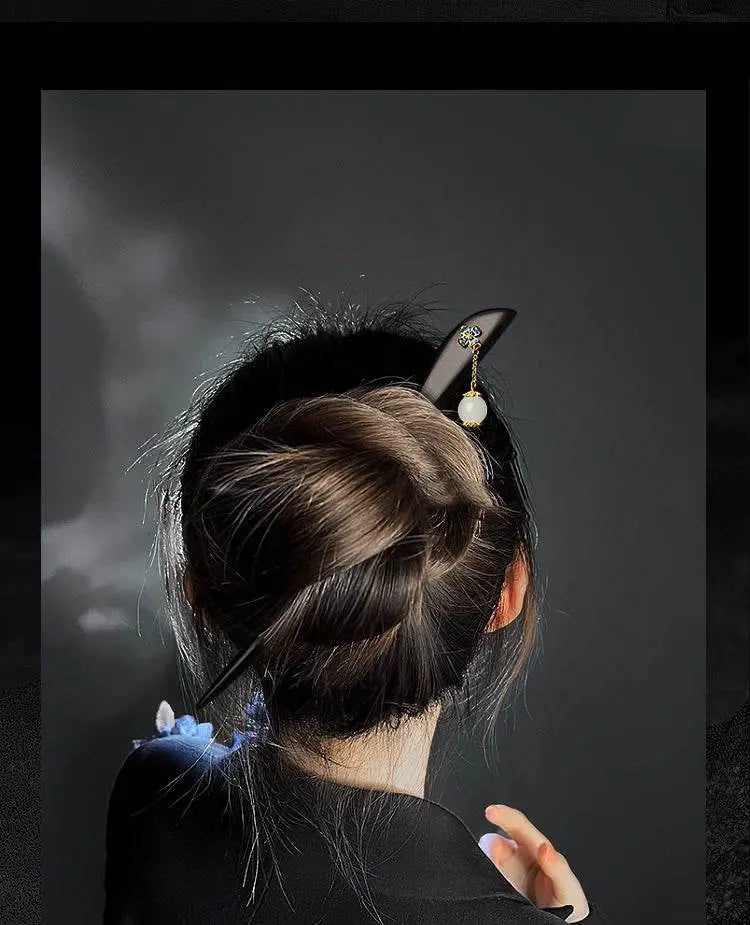 Black Sandalwood New Chinese Vintage Hairpin Premium Bun Accessory Gift - STAR8S