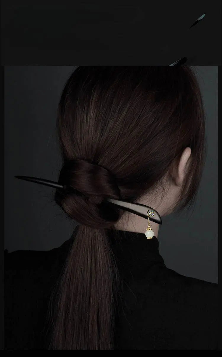 Black Sandalwood New Chinese Vintage Hairpin Premium Bun Accessory Gift - STAR8S