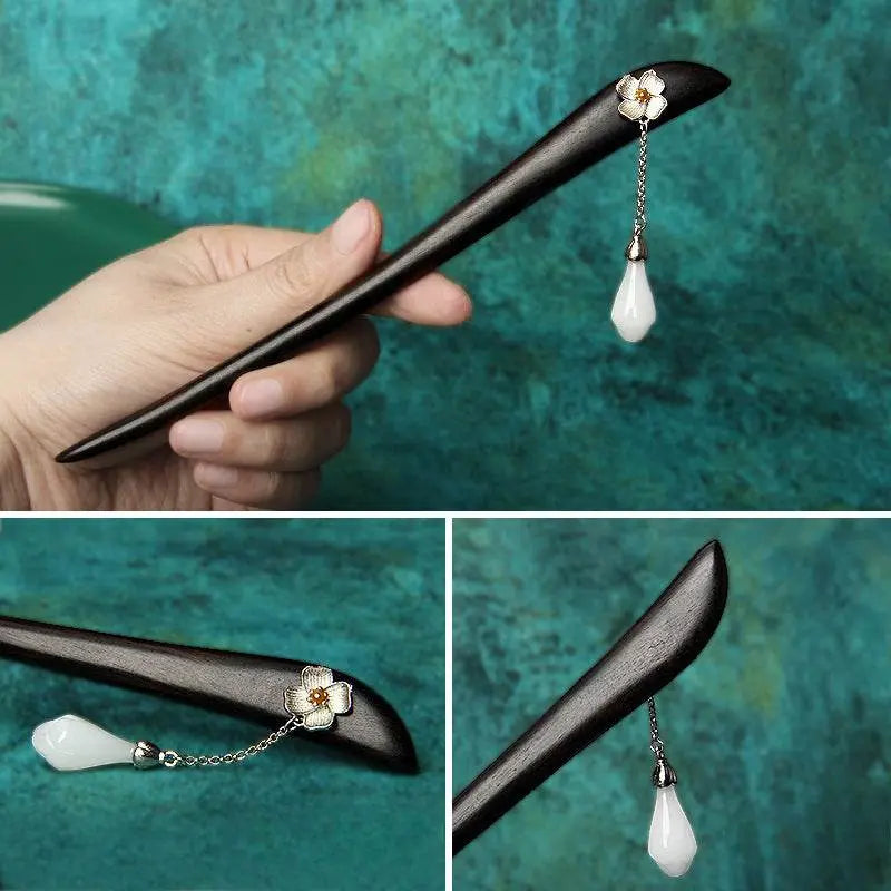 black sandalwood premium vintage hairpin for hanfu qipao gift girlfriend - star8s