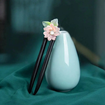 Black Sandalwood U - shaped Hairpin, Stylish for Hanfu & Daily Styling - STAR8S