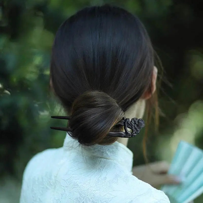 black sandalwood vintage carved hairpin handmade bun gift choice - star8s