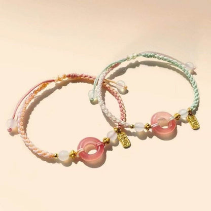 Red Agate Safety Buckle Bracelet, Hand - Woven Peach - themed Jewelry for Women - STAR8S