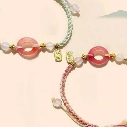 Red Agate Safety Buckle Bracelet, Hand - Woven Peach - themed Jewelry for Women - STAR8S