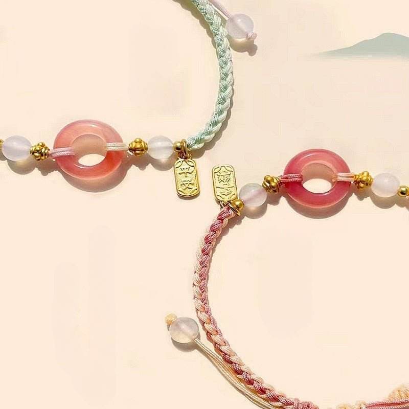 red agate safety buckle bracelet, hand - woven peach - themed jewelry for women - star8s