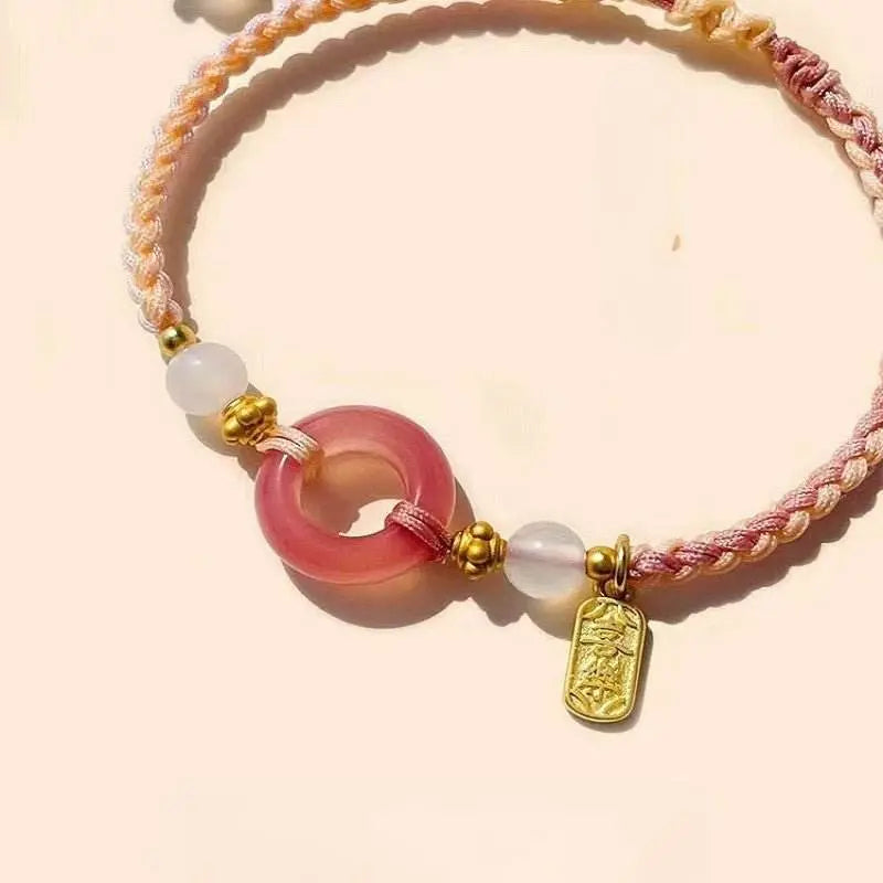 red agate safety buckle bracelet, hand - woven peach - themed jewelry for women - star8s