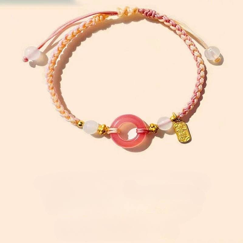 red agate safety buckle bracelet, hand - woven peach - themed jewelry for women - star8s