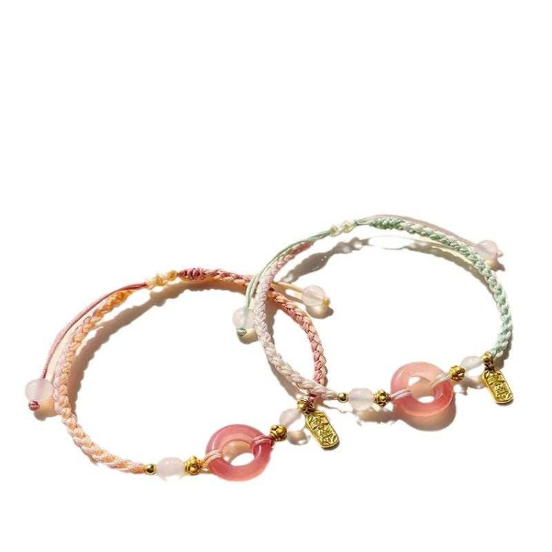 red agate safety buckle bracelet, hand - woven peach - themed jewelry for women - star8s