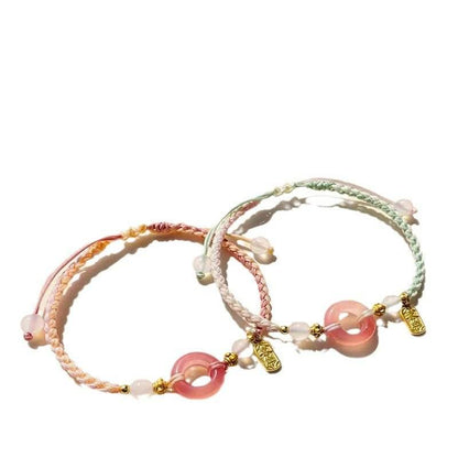 Red Agate Safety Buckle Bracelet, Hand - Woven Peach - themed Jewelry for Women - STAR8S
