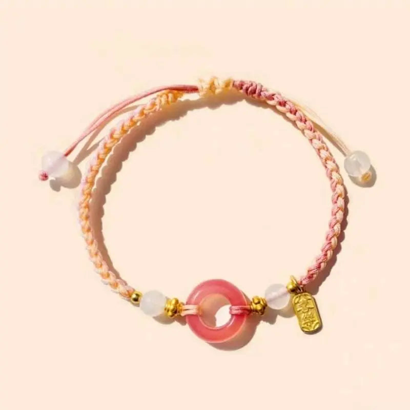 red agate safety buckle bracelet, hand - woven peach - themed jewelry for women - star8s