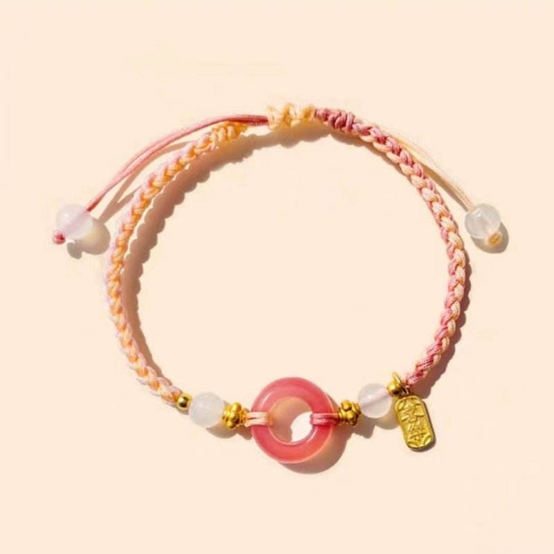 Red Agate Safety Buckle Bracelet, Hand - Woven Peach - themed Jewelry for Women - STAR8S