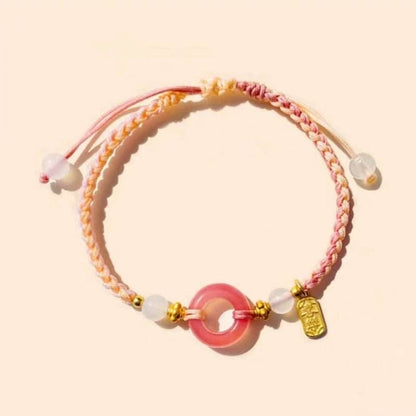 Red Agate Safety Buckle Bracelet, Hand - Woven Peach - themed Jewelry for Women - STAR8S