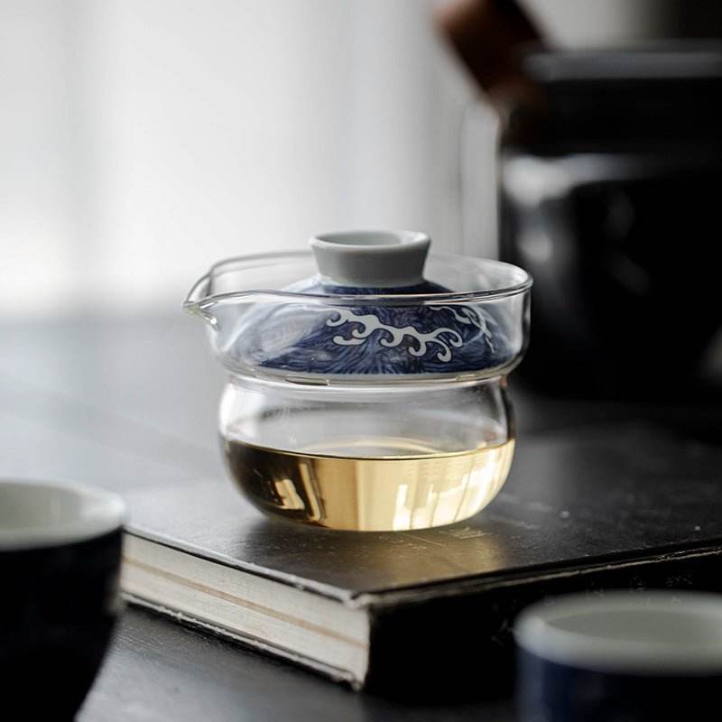 blue white glass kuaike cup portable gongfu tea set for outdoor - star8s