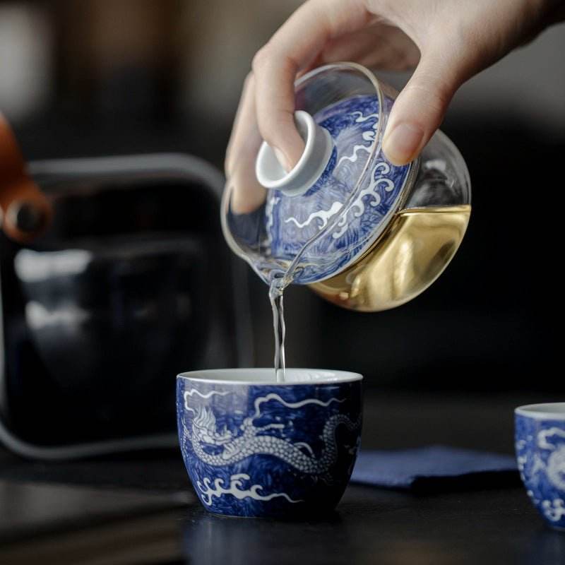 blue white glass kuaike cup portable gongfu tea set for outdoor - star8s