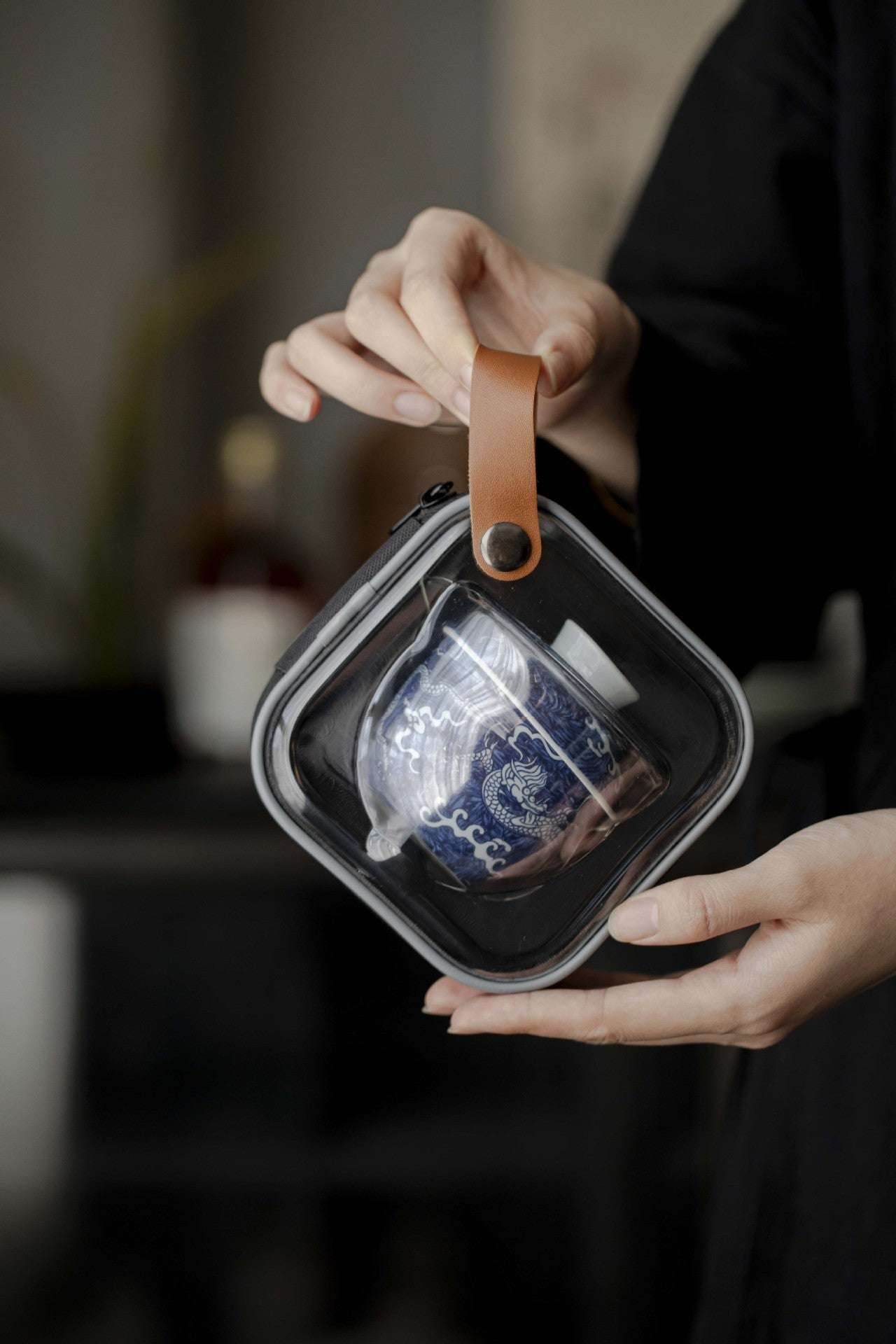 blue white glass kuaike cup portable gongfu tea set for outdoor - star8s