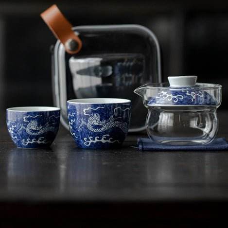Blue White Glass Kuaike Cup Portable Gongfu Tea Set for Outdoor - STAR8S