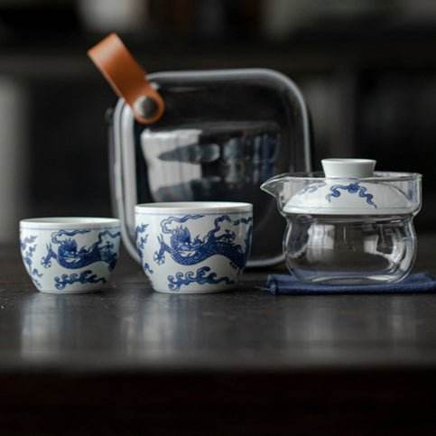 blue white glass kuaike cup portable gongfu tea set for outdoor - star8s