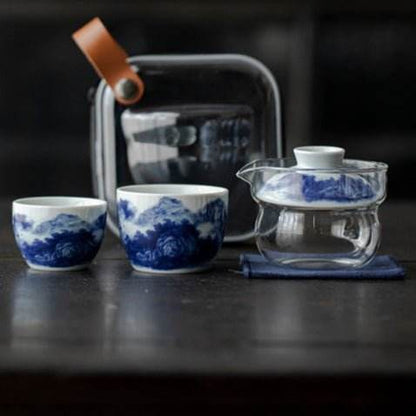 Blue White Glass Kuaike Cup Portable Gongfu Tea Set for Outdoor - STAR8S