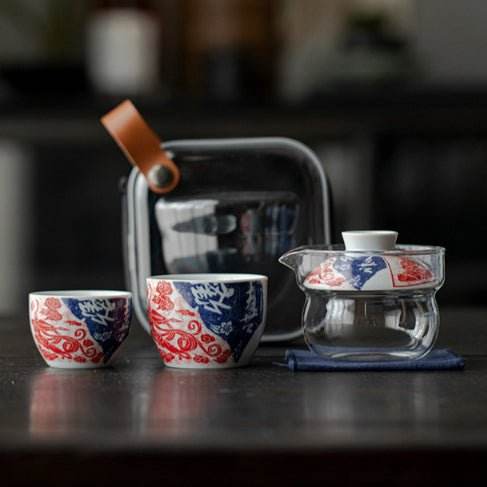 blue white glass kuaike cup portable gongfu tea set for outdoor - star8s