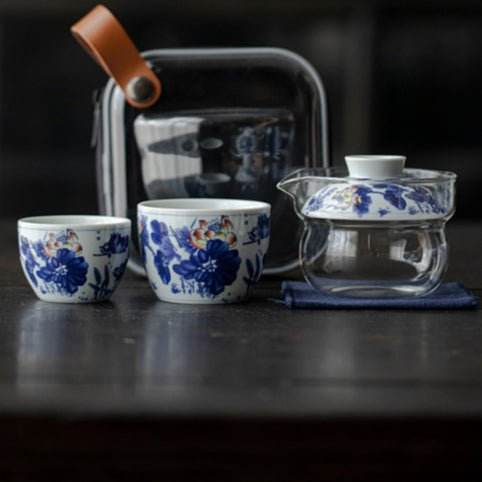 Blue White Glass Kuaike Cup Portable Gongfu Tea Set for Outdoor - STAR8S