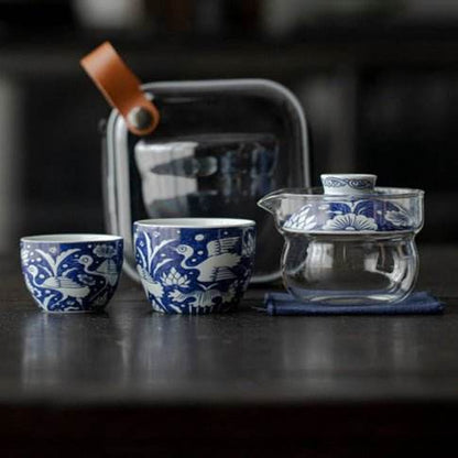 Blue White Glass Kuaike Cup Portable Gongfu Tea Set for Outdoor - STAR8S