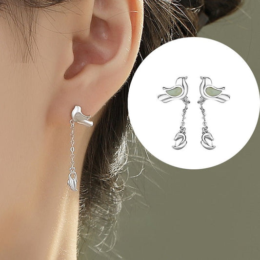 Bluebird Ear Studs Silver - 925 Silver Hetian Jade Tassel Earrings  | STAR8S
