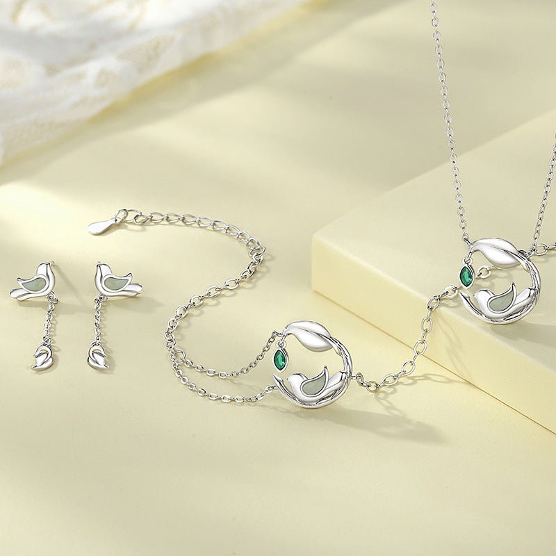 bluebird ear studs silver - 925 silver hetian jade tassel earrings  | star8s