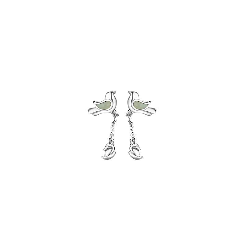 bluebird ear studs silver - 925 silver hetian jade tassel earrings  | star8s
