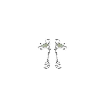 Bluebird Ear Studs Silver - 925 Silver Hetian Jade Tassel Earrings  | STAR8S