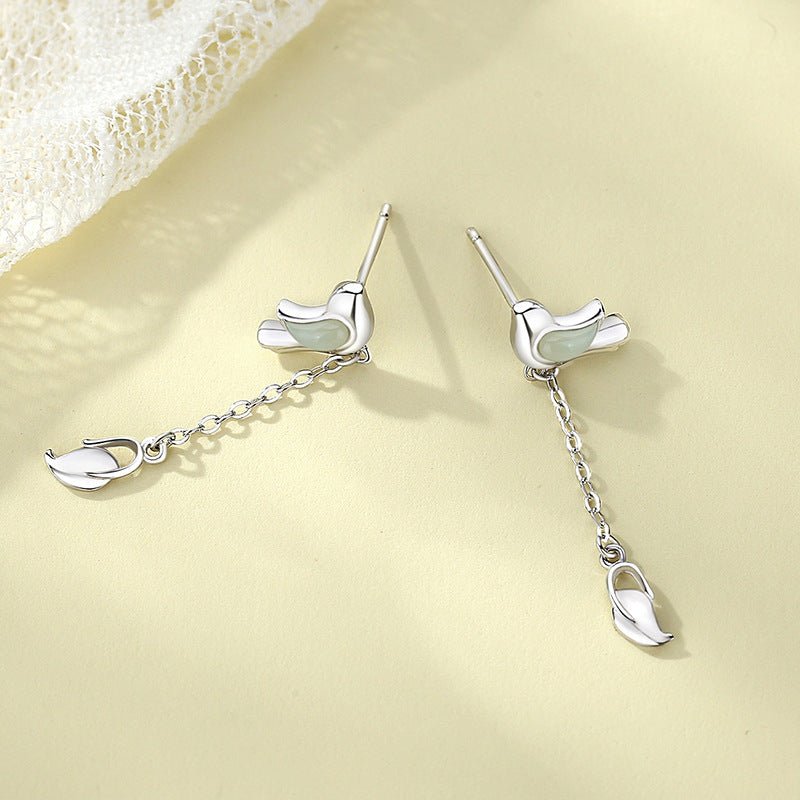 bluebird ear studs silver - 925 silver hetian jade tassel earrings  | star8s