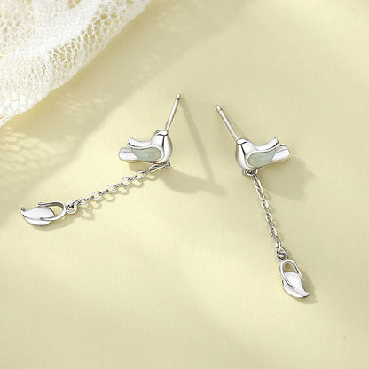 Bluebird Ear Studs Silver - 925 Silver Hetian Jade Tassel Earrings  | STAR8S