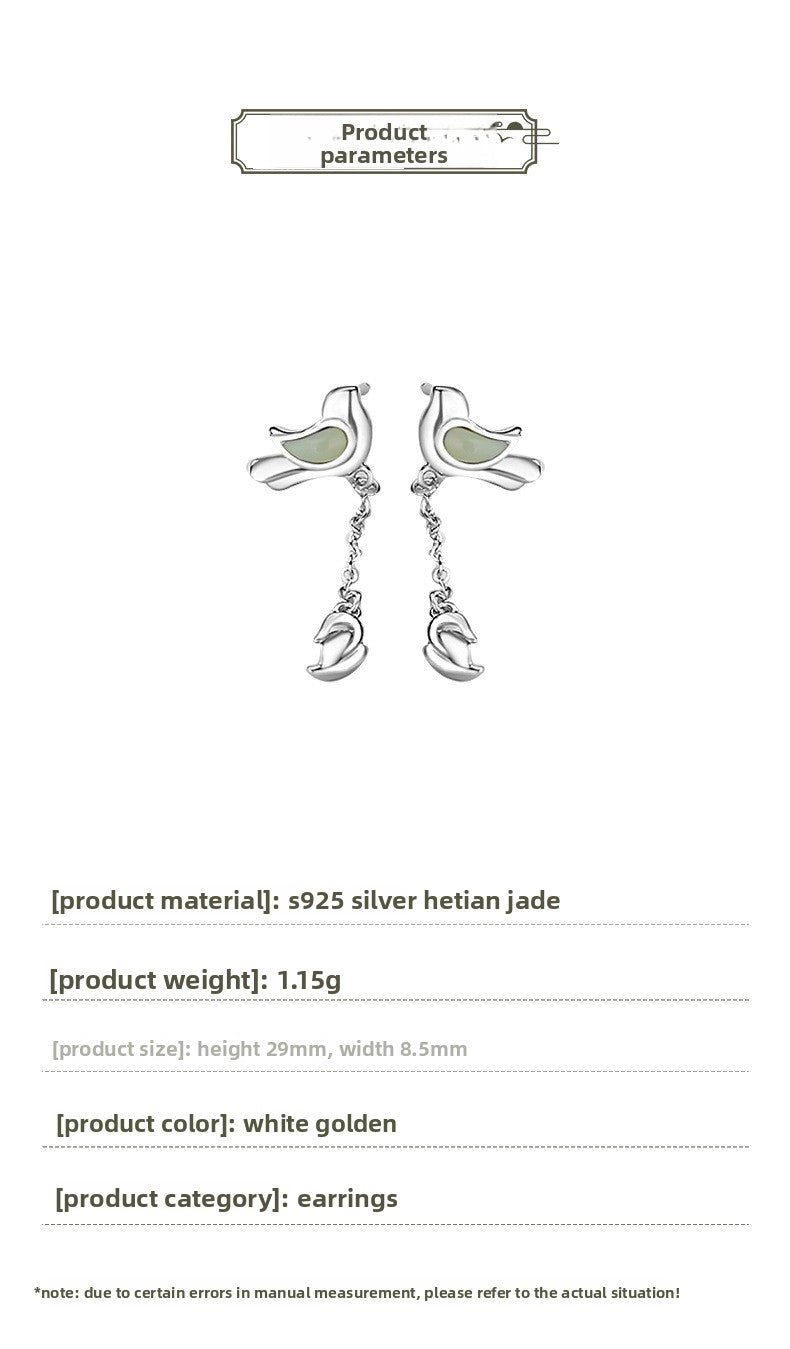 bluebird ear studs silver - 925 silver hetian jade tassel earrings  | star8s
