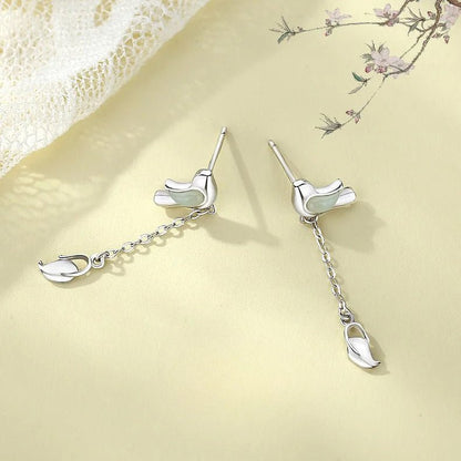 Bluebird Ear Studs Silver - 925 Silver Hetian Jade Tassel Earrings | STAR8S - STAR8S