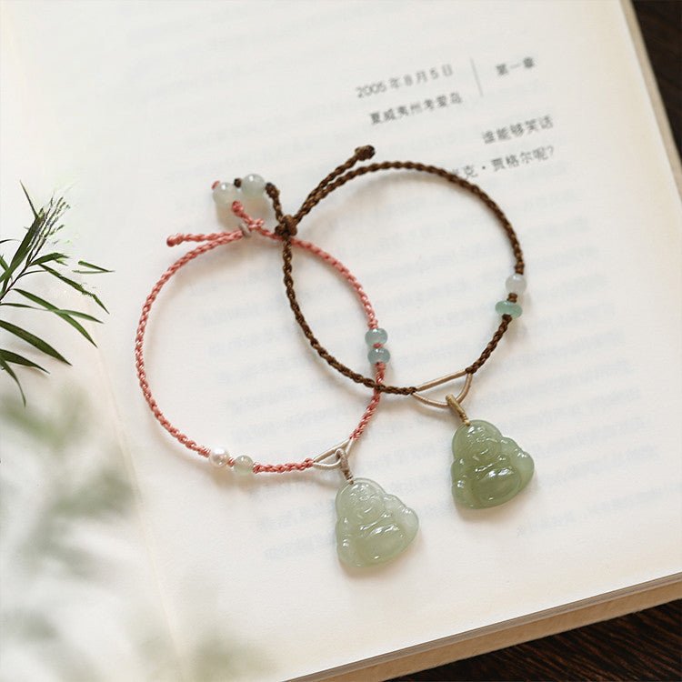 buddha jade red string  bracelet‌ - 20mm hetian for happy | star8s