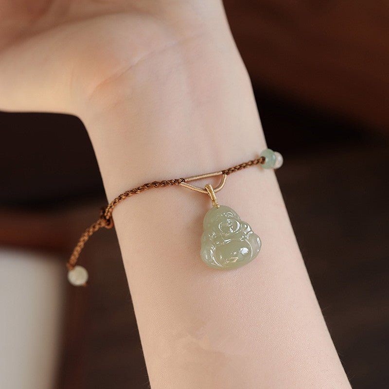 buddha jade red string  bracelet‌ - 20mm hetian for happy | star8s