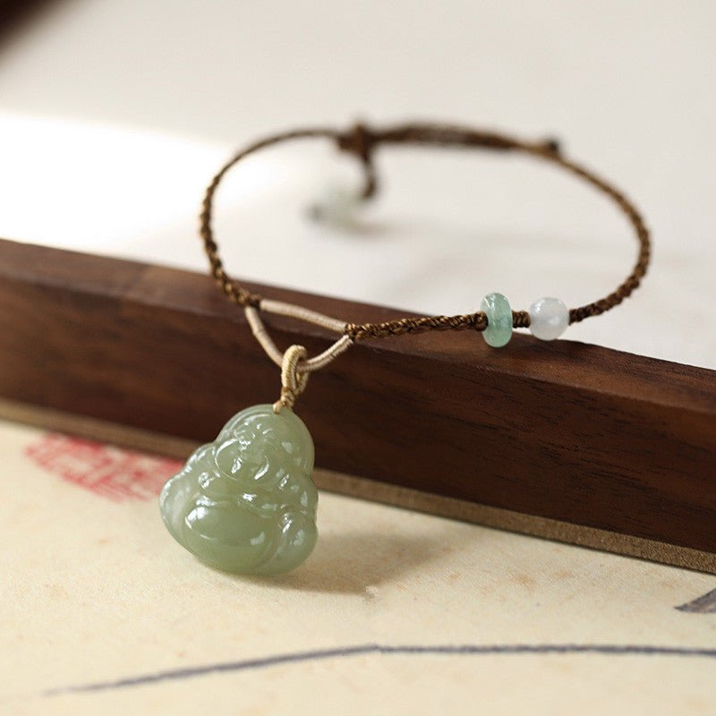 buddha jade red string  bracelet‌ - 20mm hetian for happy | star8s