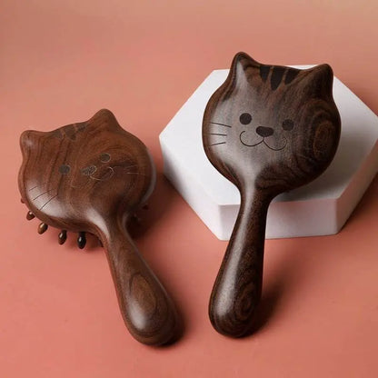 Cat-Shaped Sandalwood Chiness Hair Comb – Scalp Massage & Anti-Static, Daily Use Adorable & Relaxing Care - STAR8S