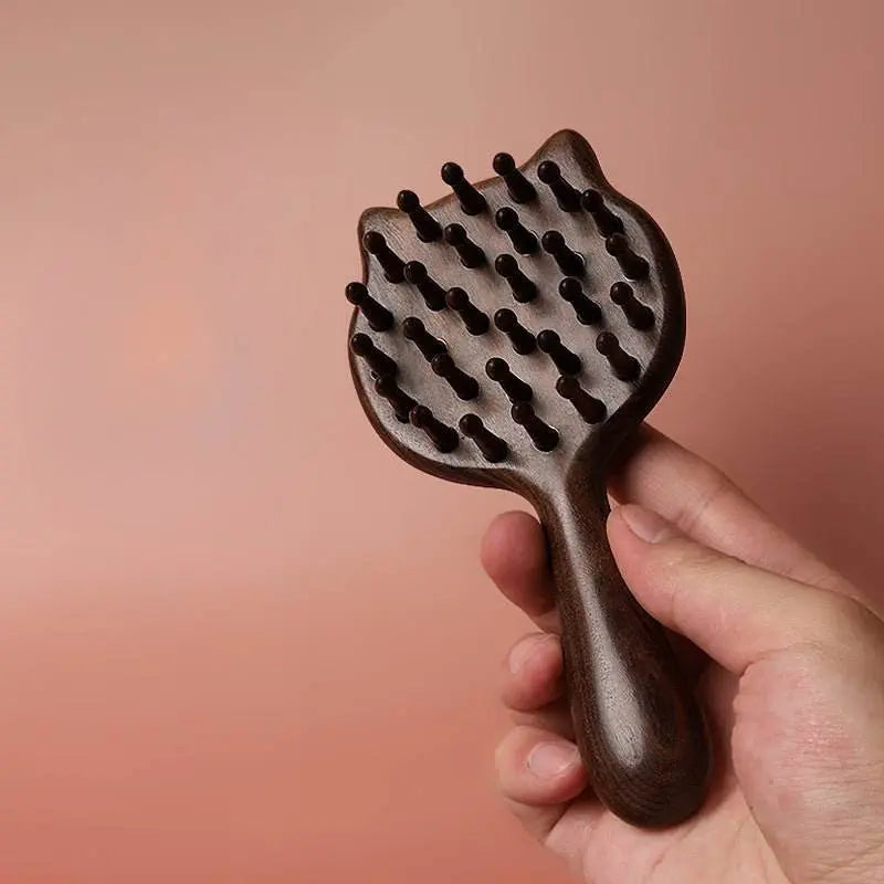 Cat-Shaped Sandalwood Chiness Hair Comb – Scalp Massage & Anti-Static, Daily Use Adorable & Relaxing Care - STAR8S