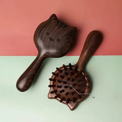 Cat-Shaped Sandalwood Chiness Hair Comb – Scalp Massage & Anti-Static, Daily Use Adorable & Relaxing Care - STAR8S