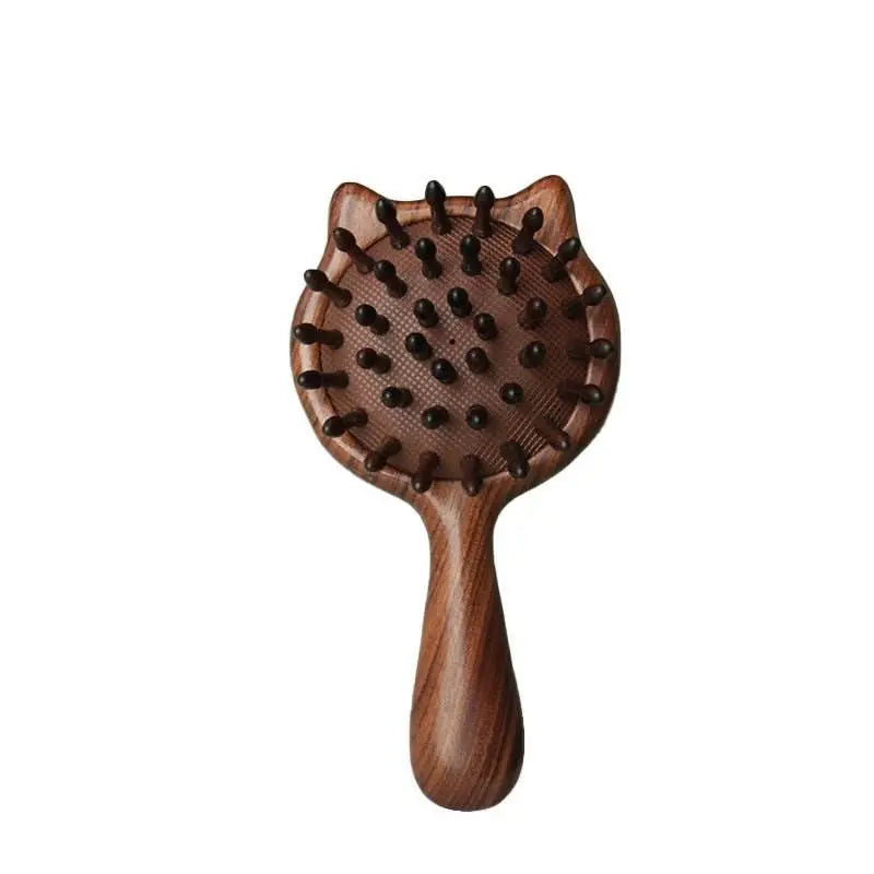 cat-shaped sandalwood chiness hair comb – scalp massage & anti-static, daily use adorable & relaxing care - star8s