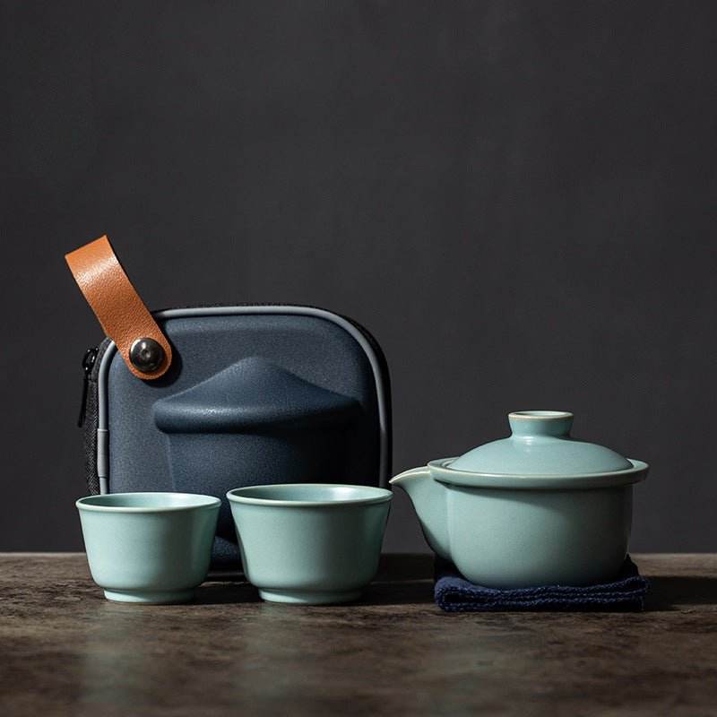 Celadon Ru Kiln Portable Camping Tea Set Personal Travel Kuaike Cup Kit - STAR8S