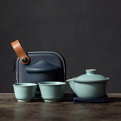Celadon Ru Kiln Portable Camping Tea Set Personal Travel Kuaike Cup Kit - STAR8S
