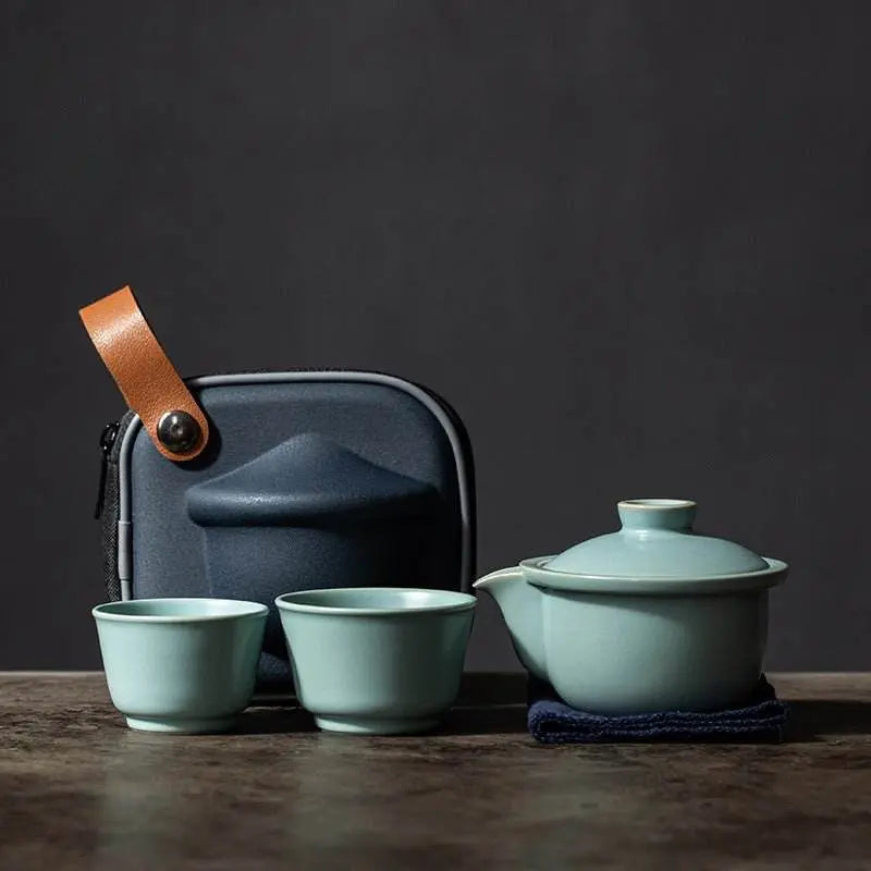 celadon ru kiln portable camping tea set personal travel kuaike cup kit - star8s