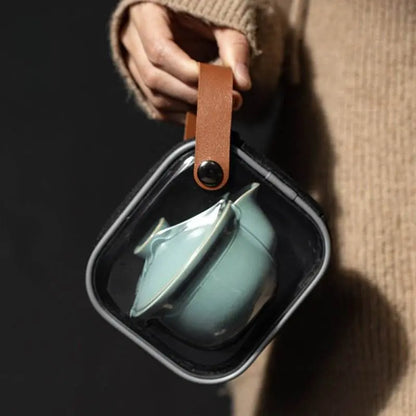 Celadon Ru Kiln Portable Camping Tea Set Personal Travel Kuaike Cup Kit - STAR8S